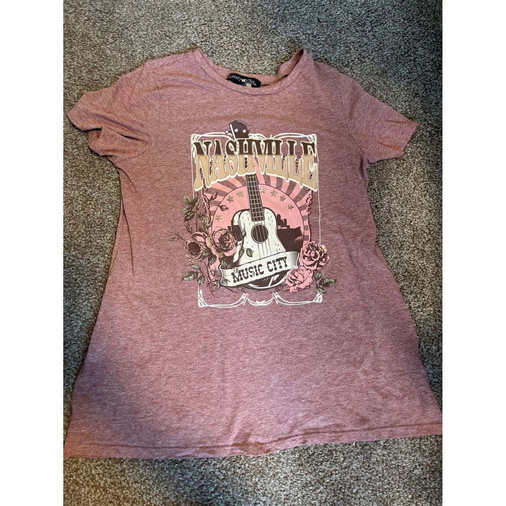 Kandy Kiss Nashville Music City Guitar Rose Graphic Tee Shirt Women's L